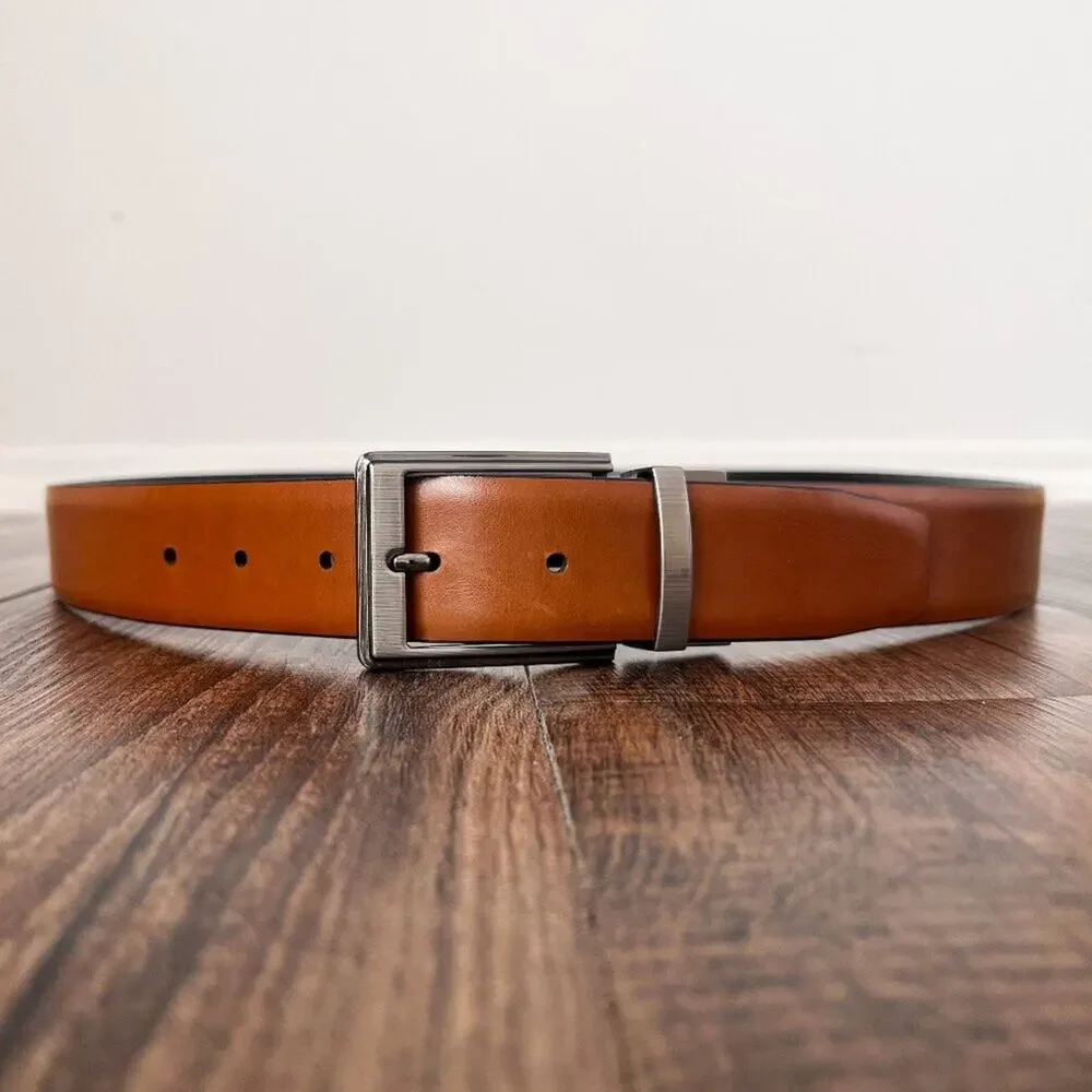 Leather Belt Reversible Pebbled Black Brown Handcrafted in Italy Mens Size 40